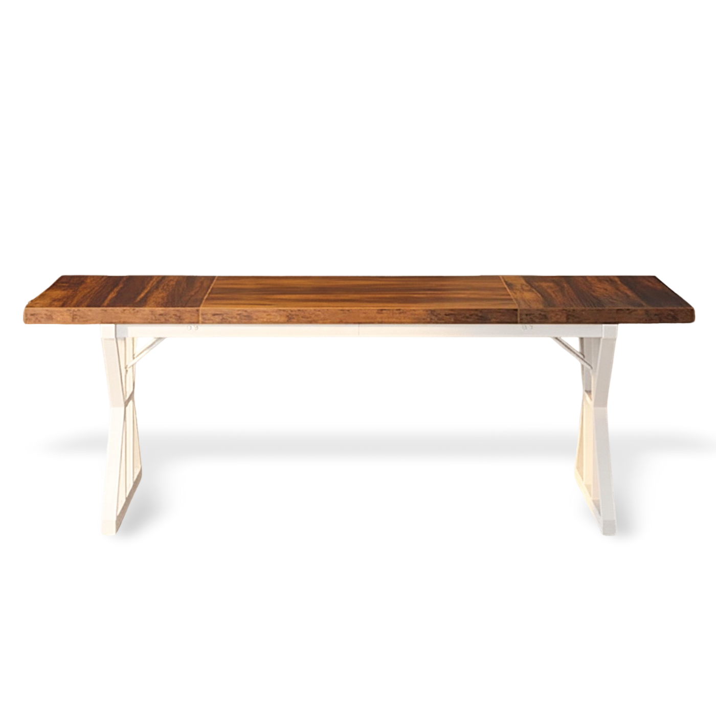 Wooden table with white legs on a white background