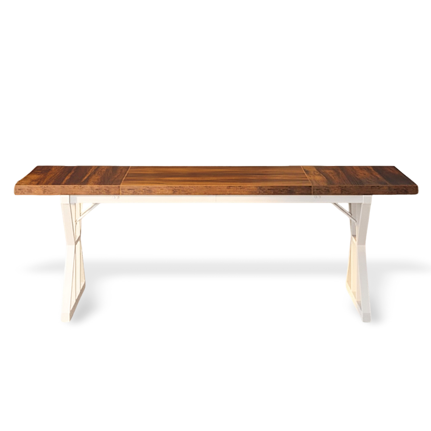 Wooden table with white legs on a white background