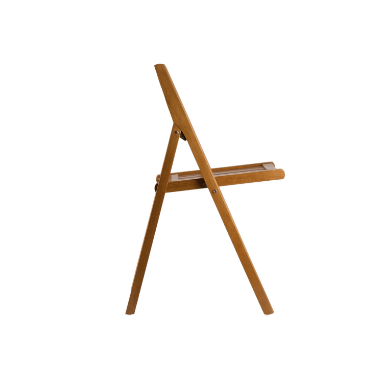 Architectural A-frame folding chair made of solid teak; features a slim, space-saving design and weather-resistant natural finish for indoor or outdoor use.
