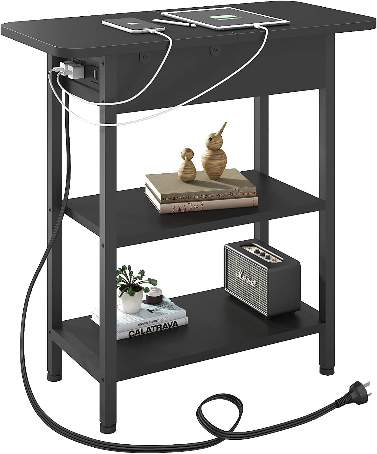 Versatile Charging Nightstand with Flip-Top Storage