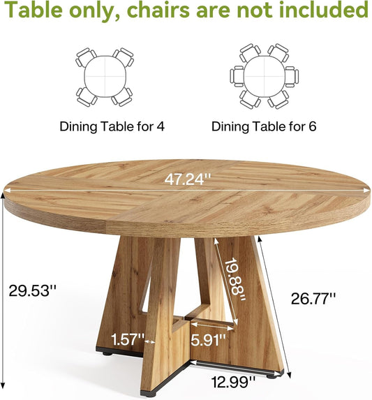 Round Dining Table For 4-6 People 47 Inch Solid Wood
