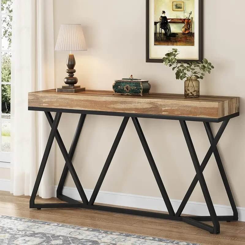 Farmhouse Console Table with Unique Metal Base