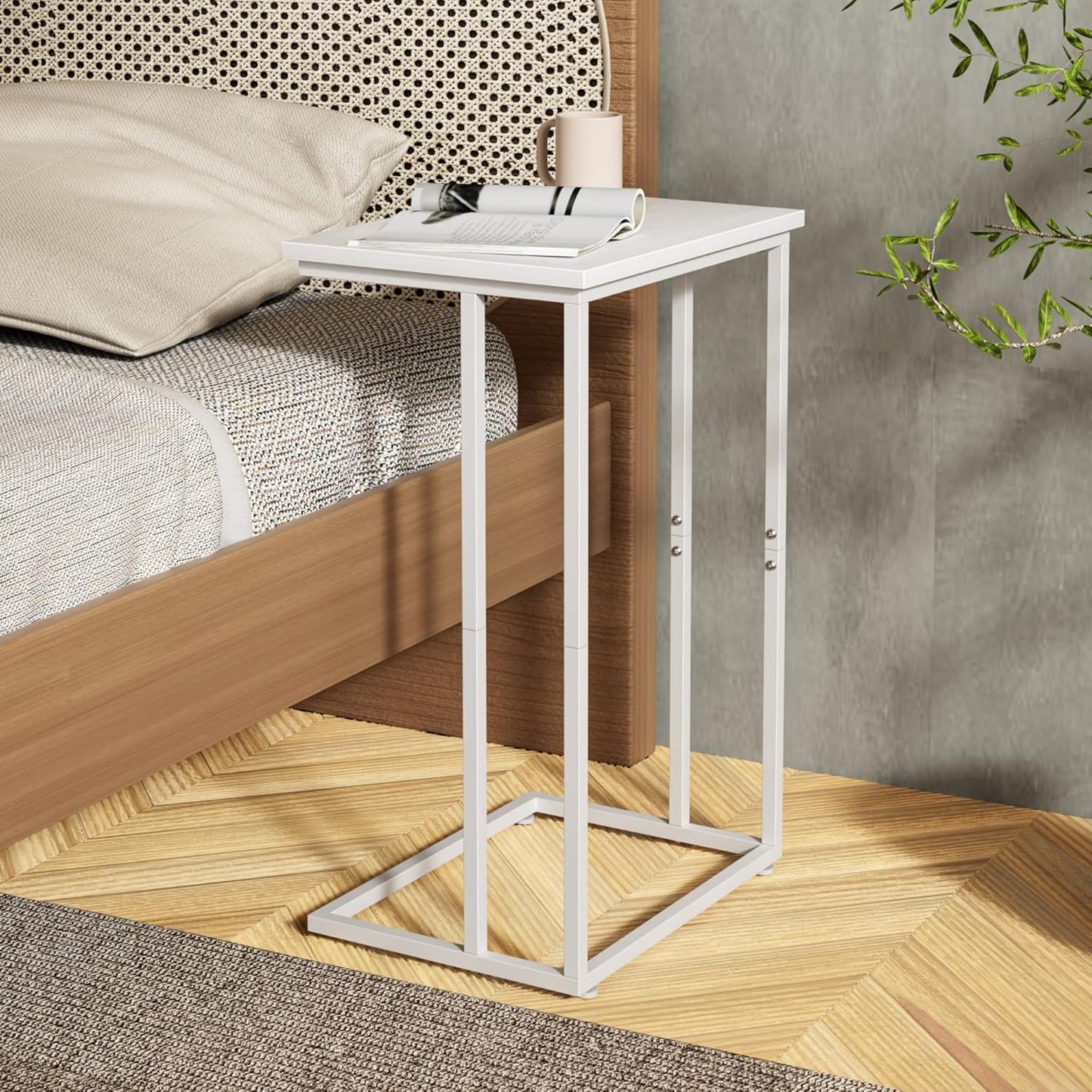 C Shaped End Table, C Side Table for Sofa, Couch and Bed, Tv Tray Table Fits Small Space, Living Room Bedroom, White