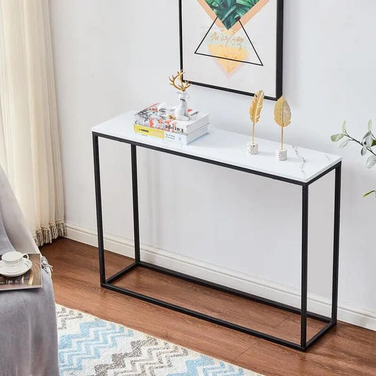 Faux Marble Console Table with Metal Frame