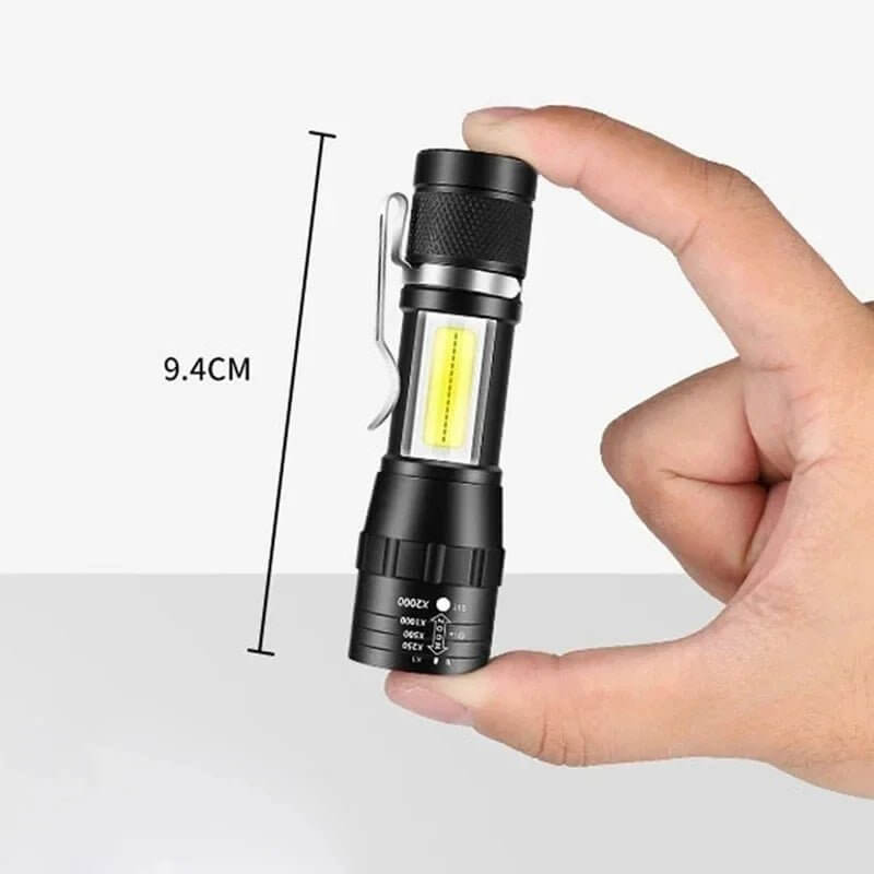 Zoomable COB Flashlight, USB Rechargeable, 3 Modes