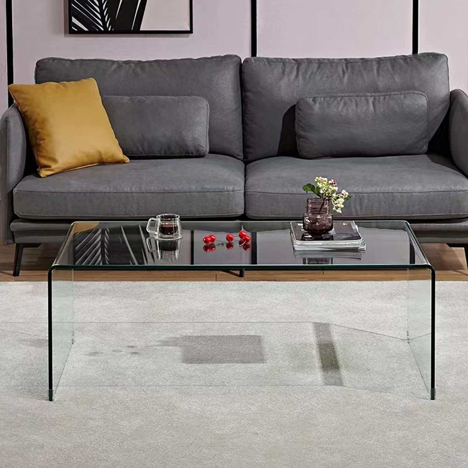 Stylish Coffee Table with Clear Glass Top