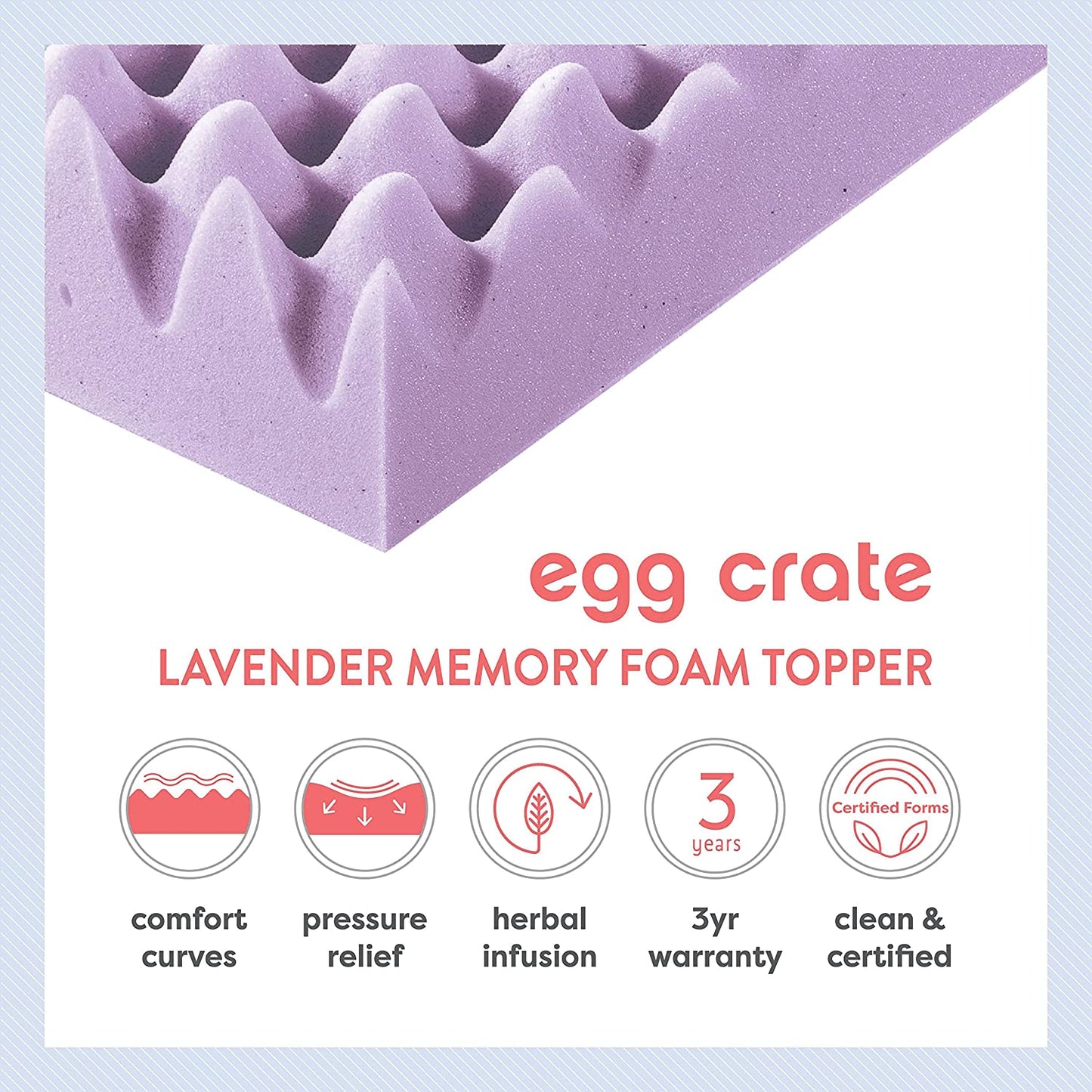 Lavender-Infused Egg Crate Memory Foam Mattress Topper (Full)