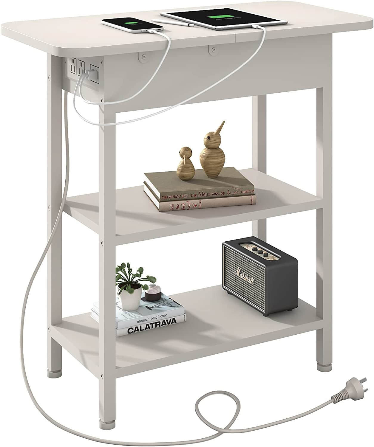 Versatile Charging Nightstand with Flip-Top Storage