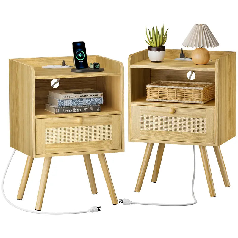 SUPERJARE Nightstands Set of 2 with Charging Station