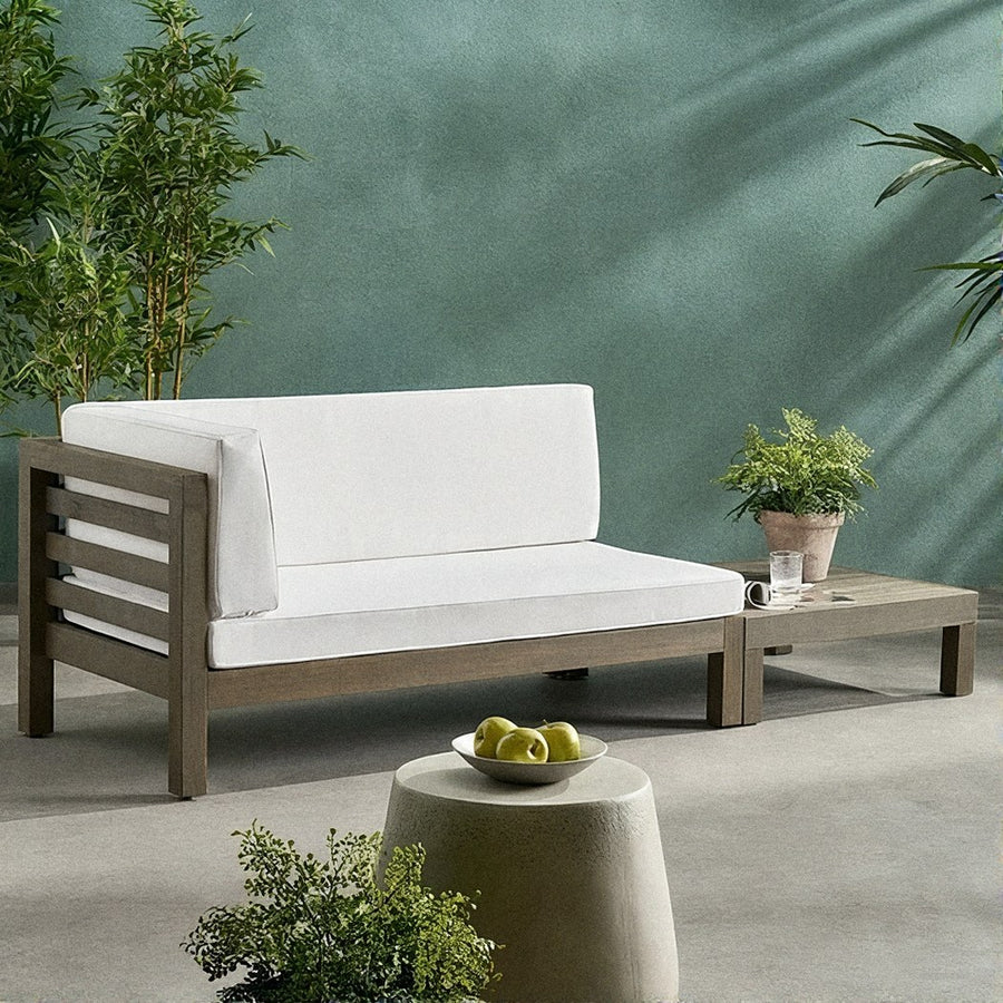 Acacia Wood Loveseat Set with Slatted Coffee Table, 2-Seat