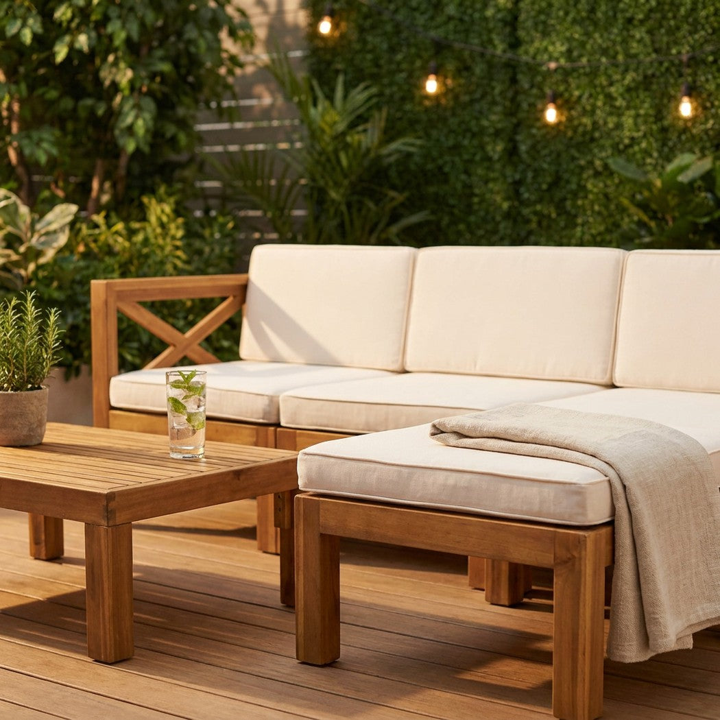 Acacia Wood Sectional Sofa Set, 5-Piece Outdoor Set