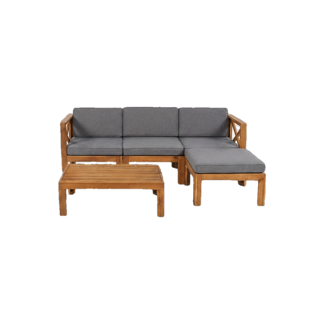 Acacia wood sectional sofa set with gray cushion fabric