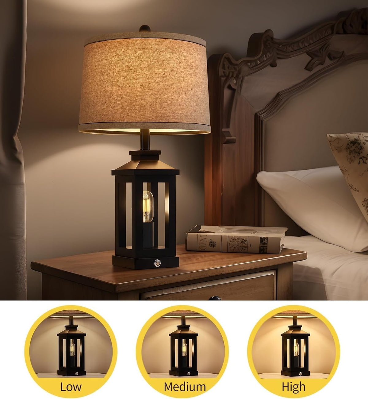 Retro Black Table Lamps Set of 2 With Touch Control and USB