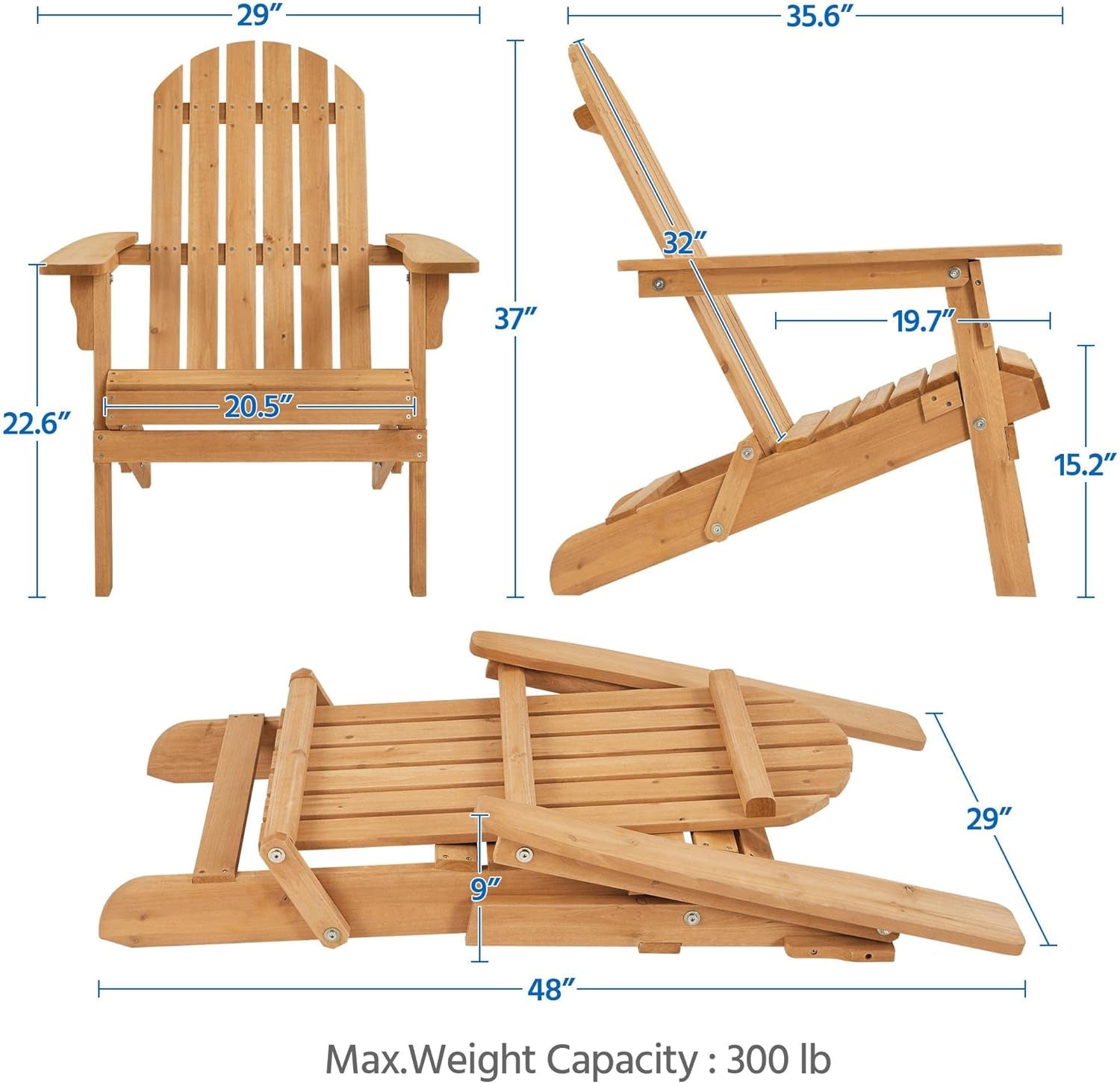 Folding Adirondack Chair Set | Natural Wood