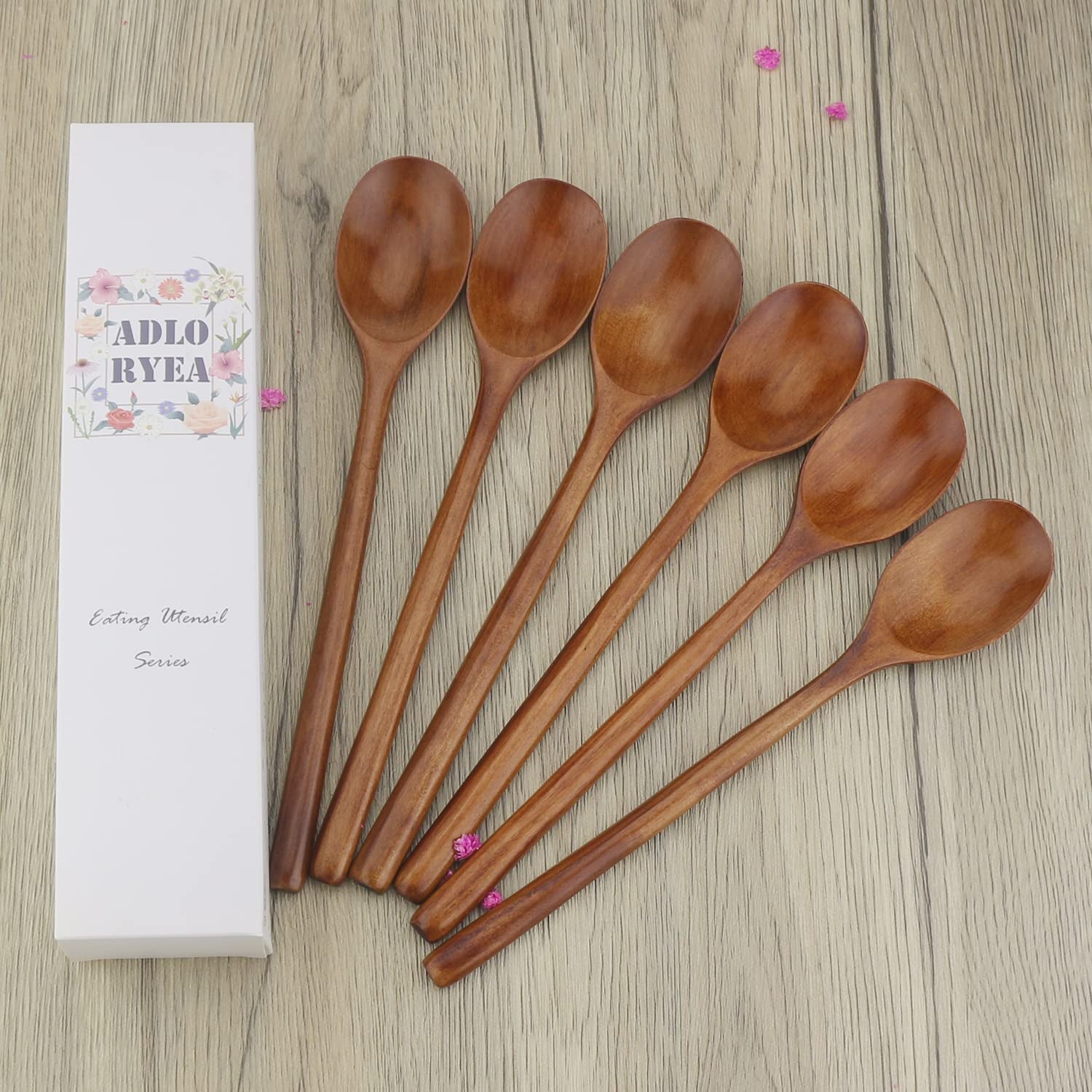 6-Piece Wooden Soup Spoons with Long Handles