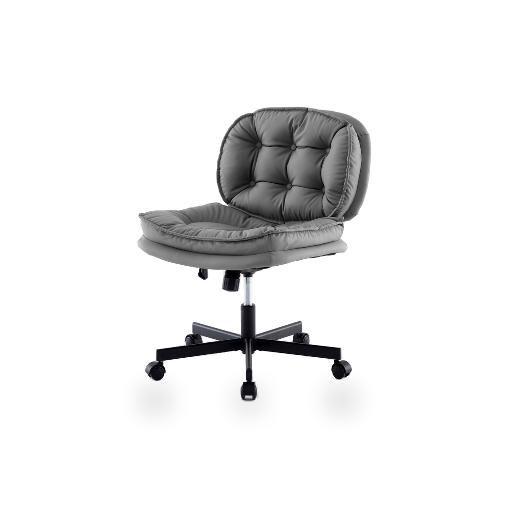 Armless desk chair with large caster wheels on a #f3f3f3 studio background (plain studio)