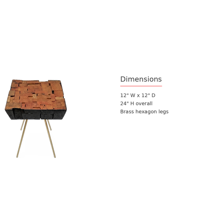 Reclaimed Wood Side Table, Handmade with Brass Hexagon Legs