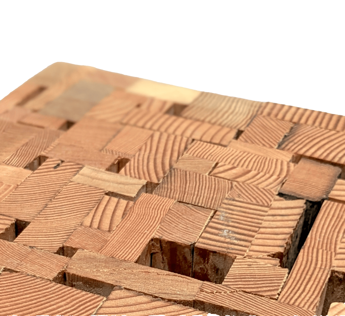 Reclaimed Wood Side Table mosaic tabletop macro, salvaged offcuts joined edge to edge
