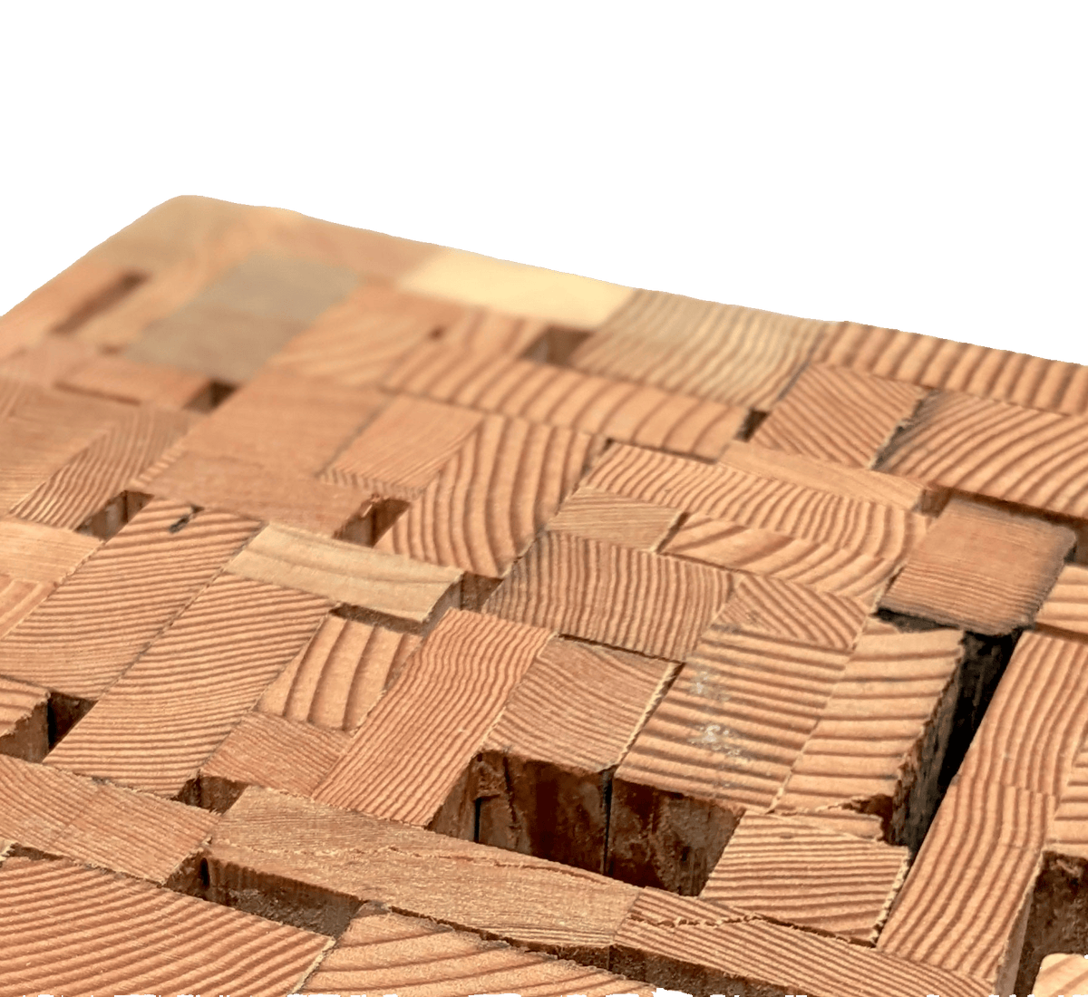 Reclaimed Wood Side Table mosaic tabletop macro, salvaged offcuts joined edge to edge