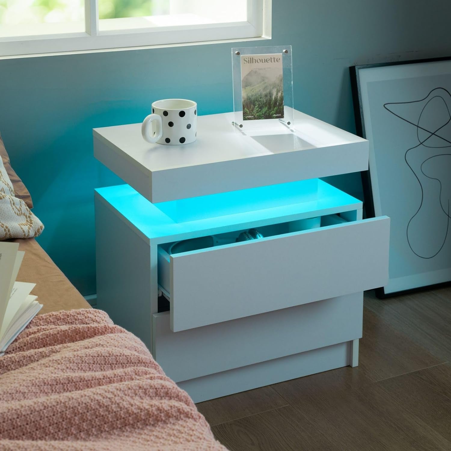 2-Piece LED Nightstand Set with Drawers