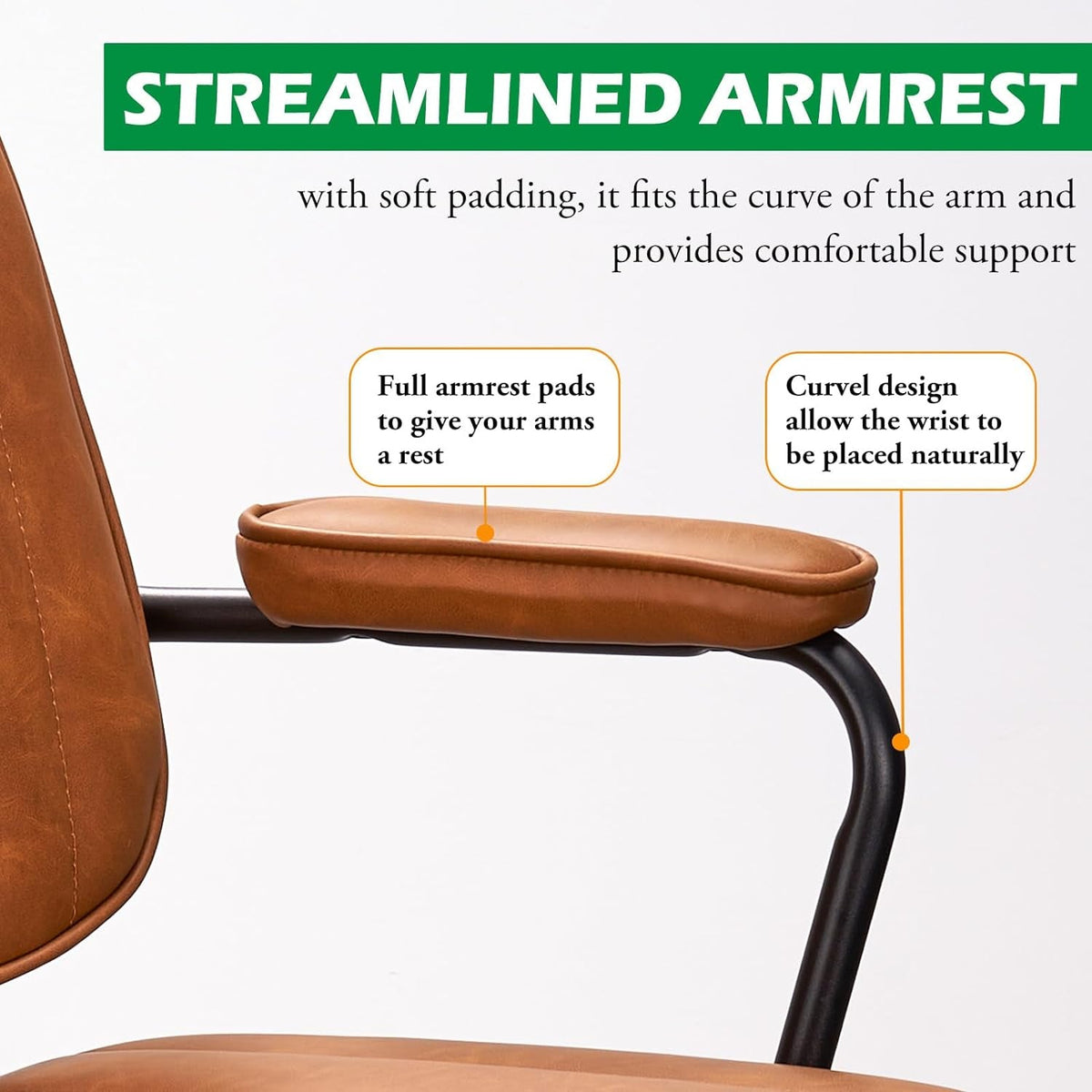 Brown Desk Chair With Wheels and Adjustable Armrests