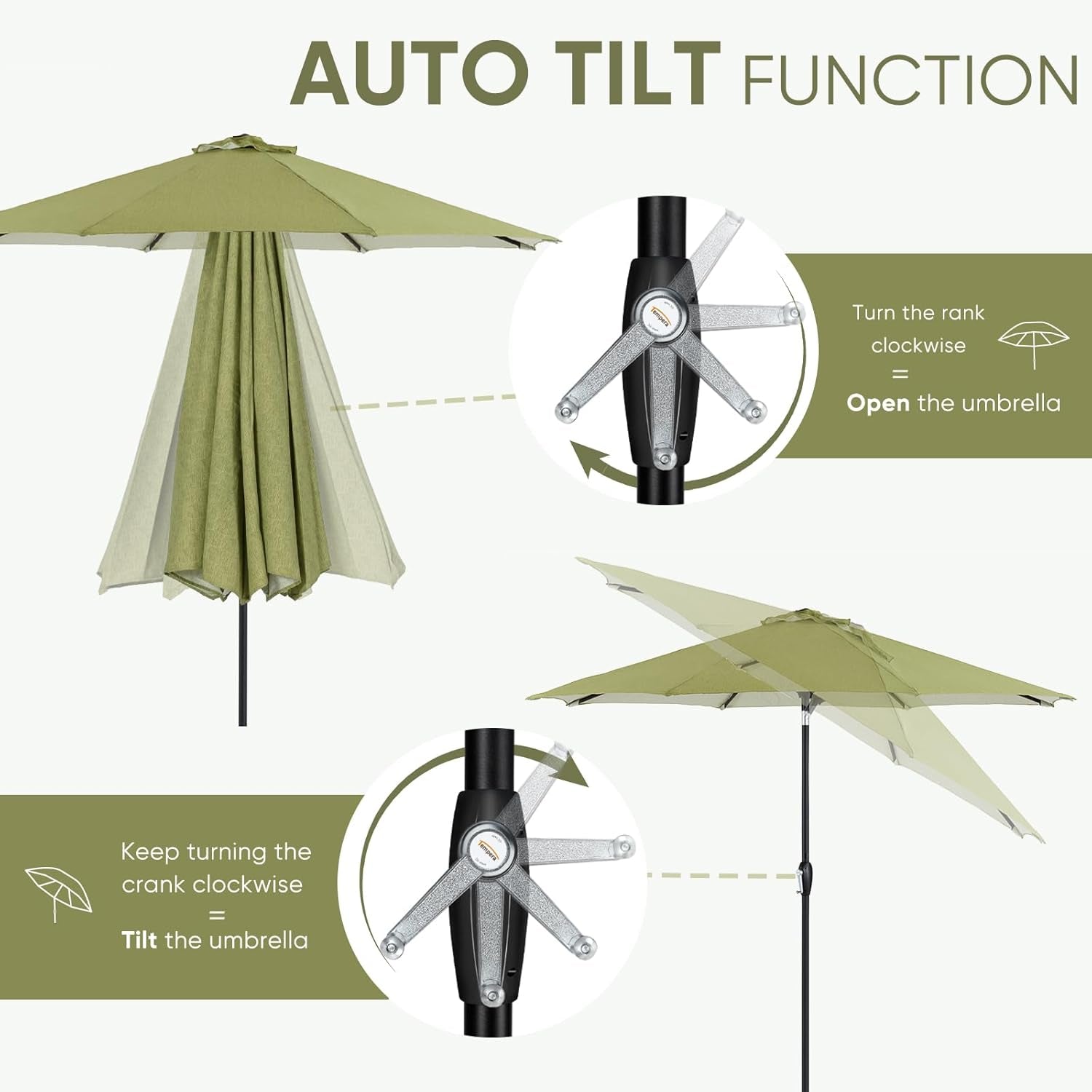 Auto-Tilt Patio Umbrella with Crank and Fade-Resistant Canopy