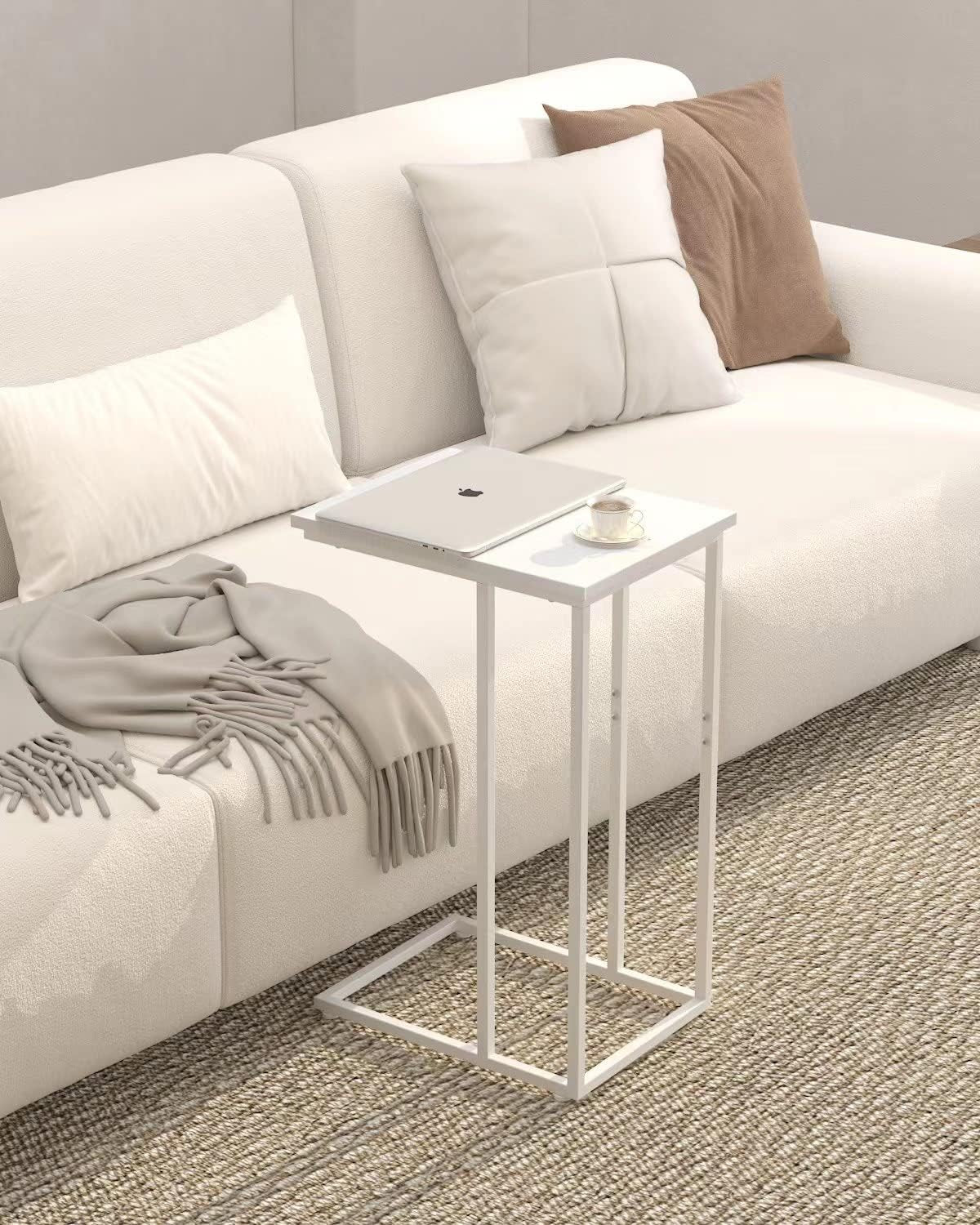 C Shaped End Table, C Side Table for Sofa, Couch and Bed, Tv Tray Table Fits Small Space, Living Room Bedroom, White