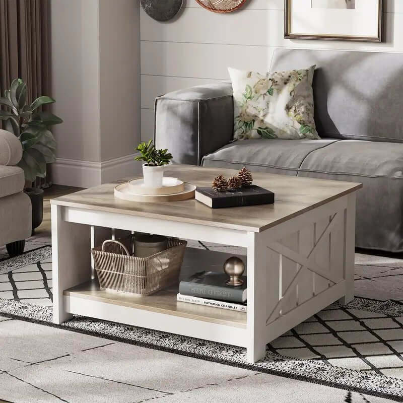 Farmhouse Coffee Table with Storage and Half - Open Compartment