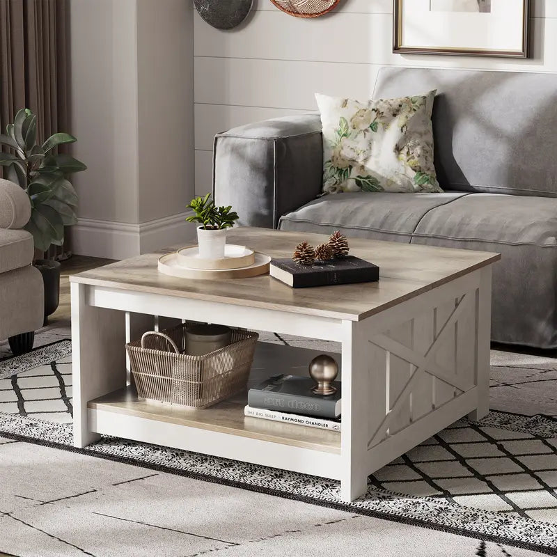 Farmhouse Coffee Table with Storage and Half-Open Compartment