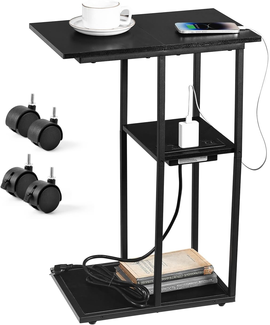 C-Shaped End Table with Charging Station