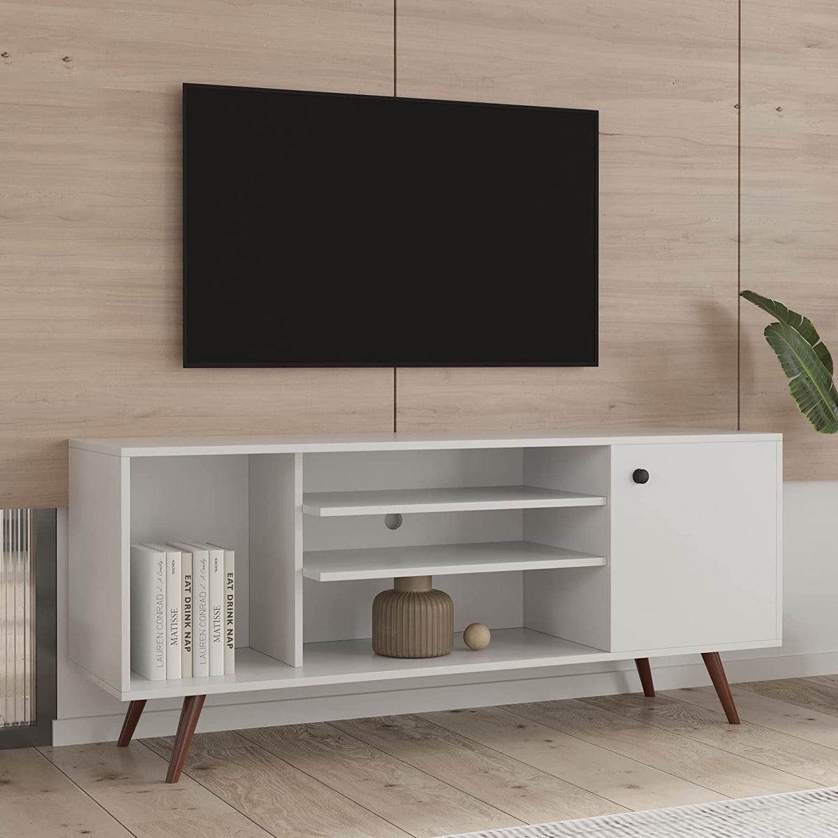 Farmhouse TV Stand 65 Inch With Enclosed Storage Cabinet