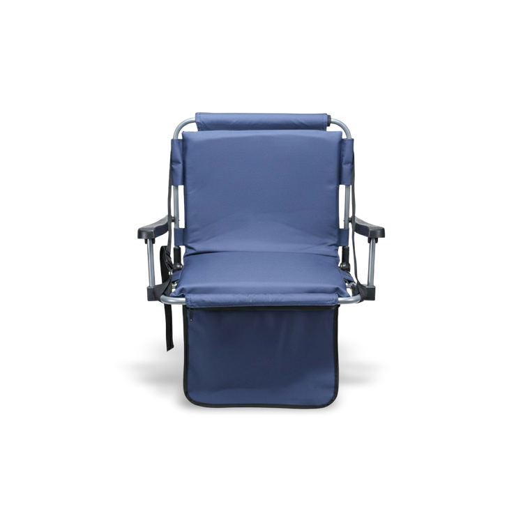 Blue Barton Outdoors stadium chair with back support; featuring heavy-duty 600D polyester fabric and a thick cushioned seat for bleacher comfort.