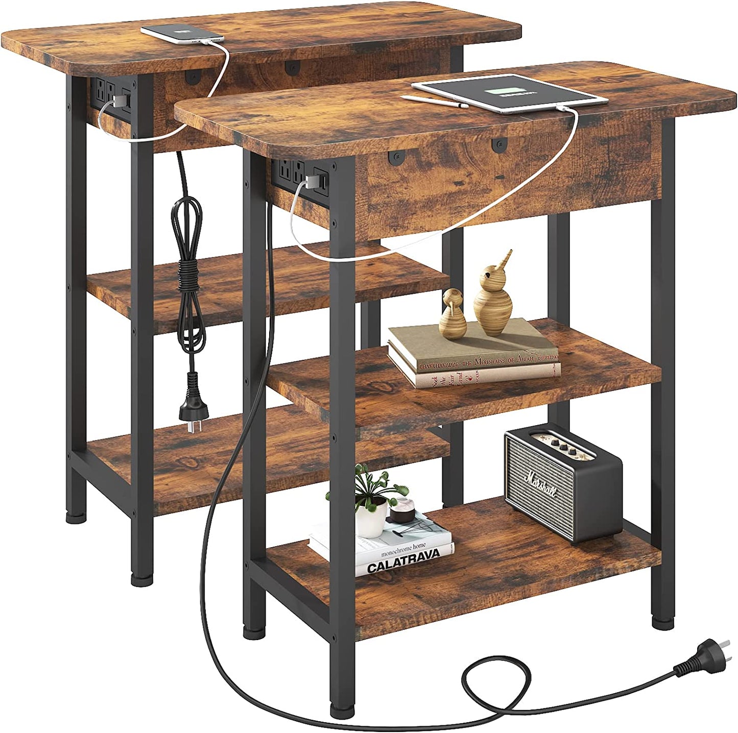 Versatile Charging Nightstand with Flip-Top Storage