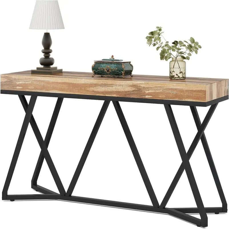 Farmhouse Console Table with Unique Metal Base