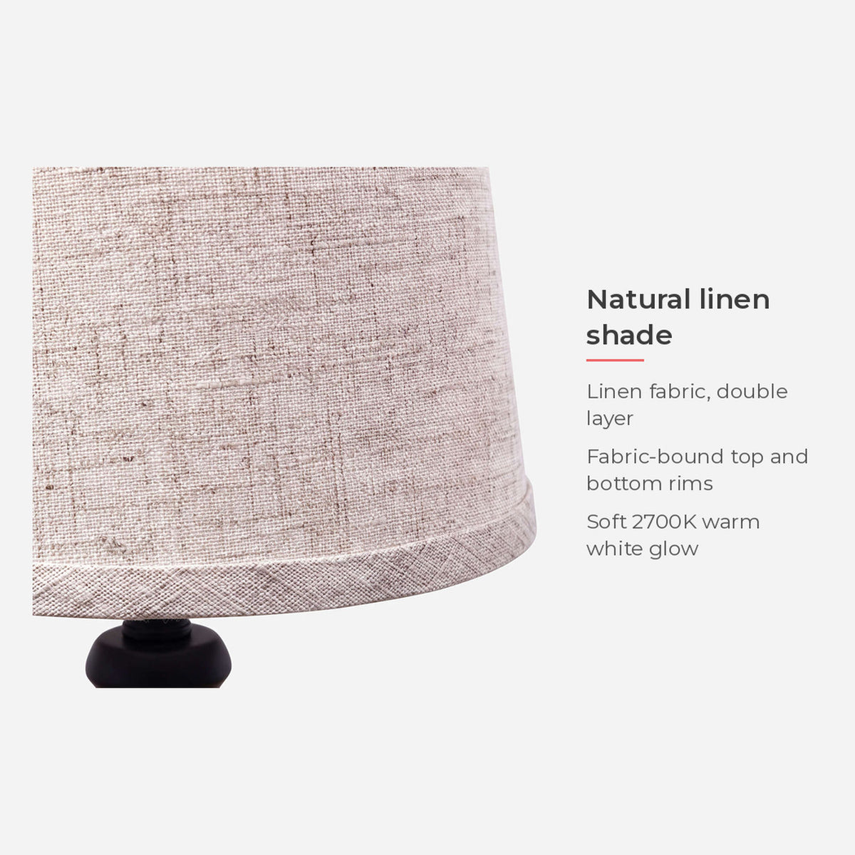 Spec card: double-layer natural linen shade (feature callout)