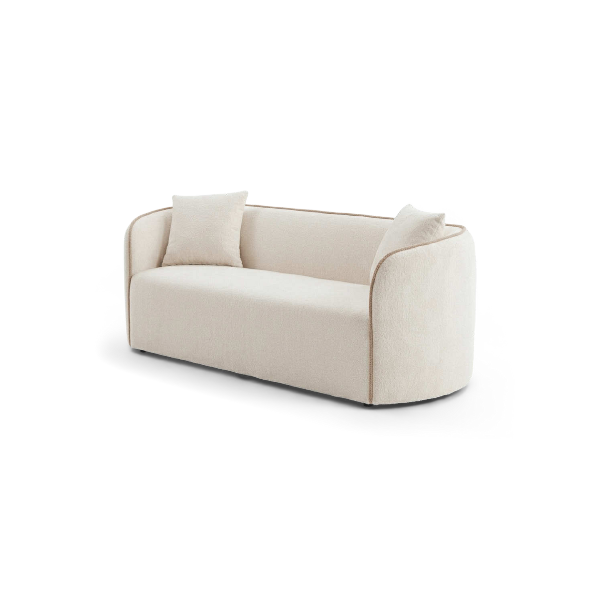 Curved three seater couch, angled view on a transparent background (plain studio)