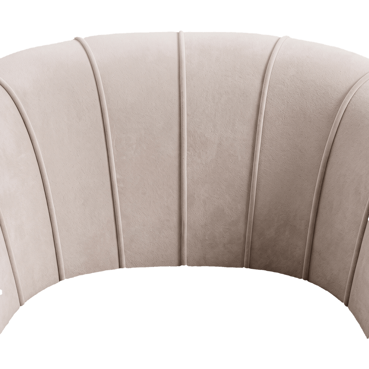 Vertical channel stitching on the beige velvet chair backrest (close-up detail)