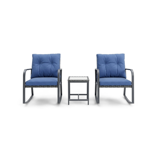 Bistro set with rocking chairs on a #f3f3f3 studio background (plain studio)