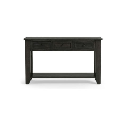 black console table with drawers