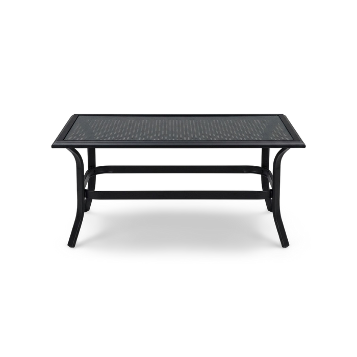 Black Metal Outdoor Coffee Table, Tempered Glass Top