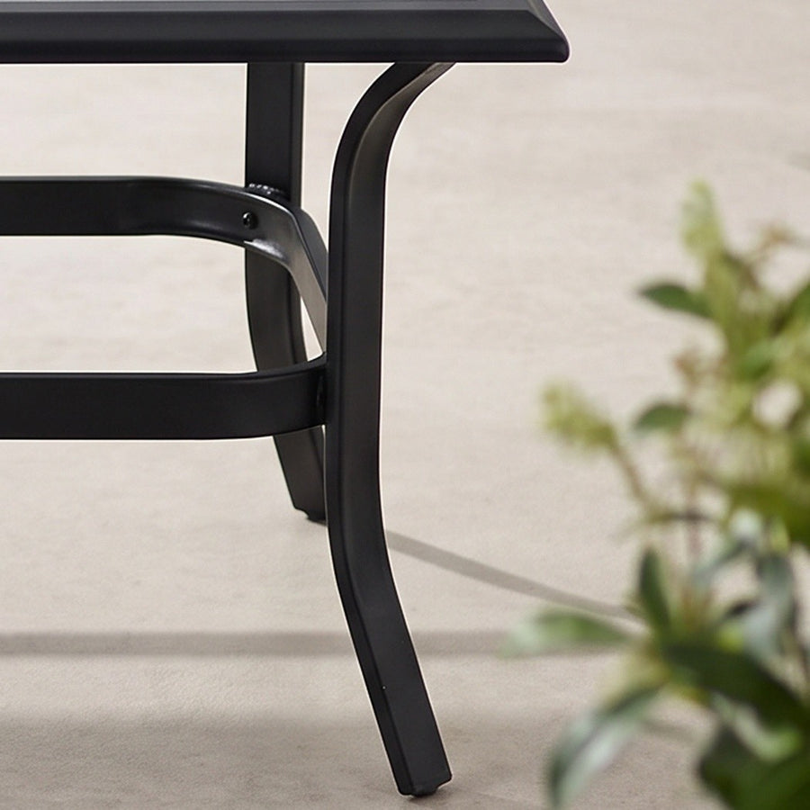 Black Metal Outdoor Coffee Table, Tempered Glass Top