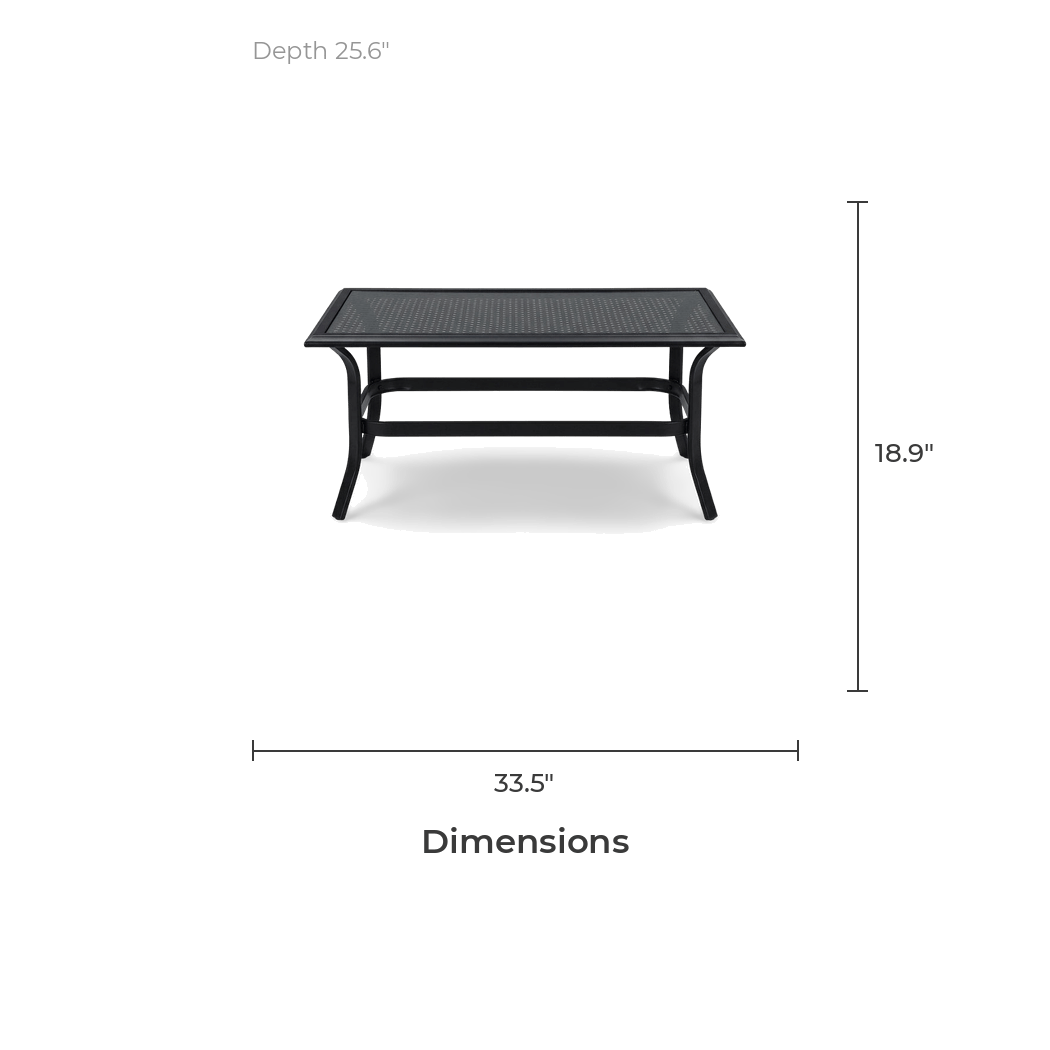 Black metal outdoor coffee table dimensions