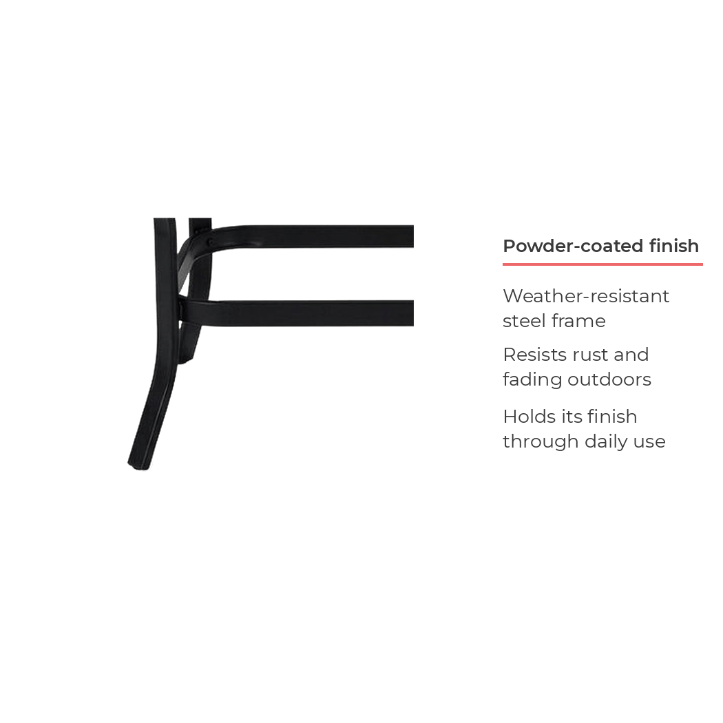 Powder-coated steel frame feature callout
