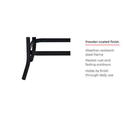 Powder-coated steel frame feature callout