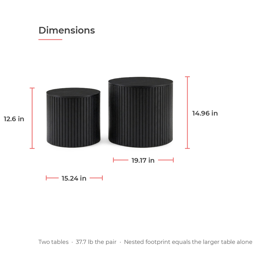 Black Round Nesting Tables Set Of 2 With Hidden Storage, 19 Inch