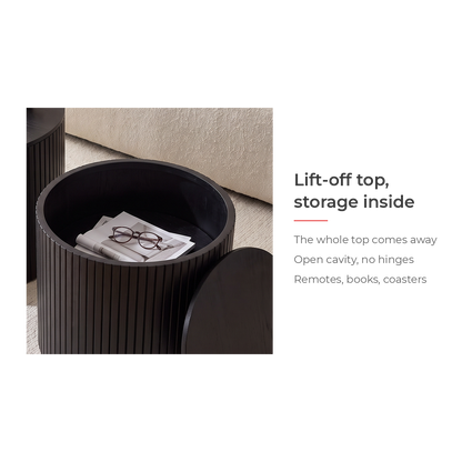 Lift-off top with open storage inside the nesting table (feature callout)