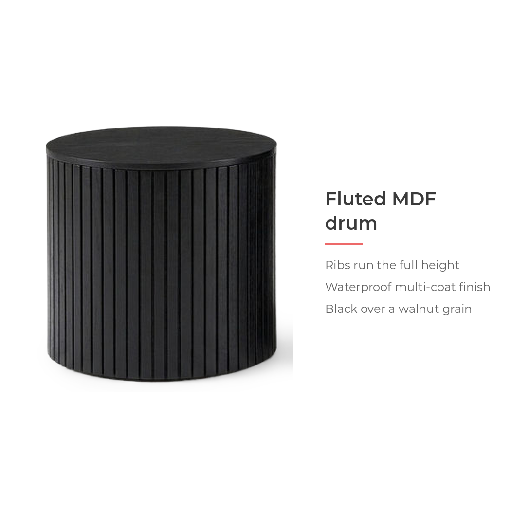 Fluted MDF drum with ribs running the full height (feature callout)