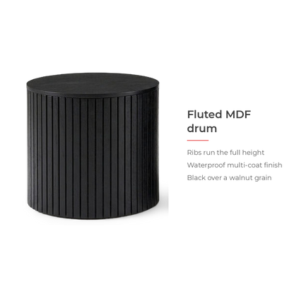 Fluted MDF drum with ribs running the full height (feature callout)