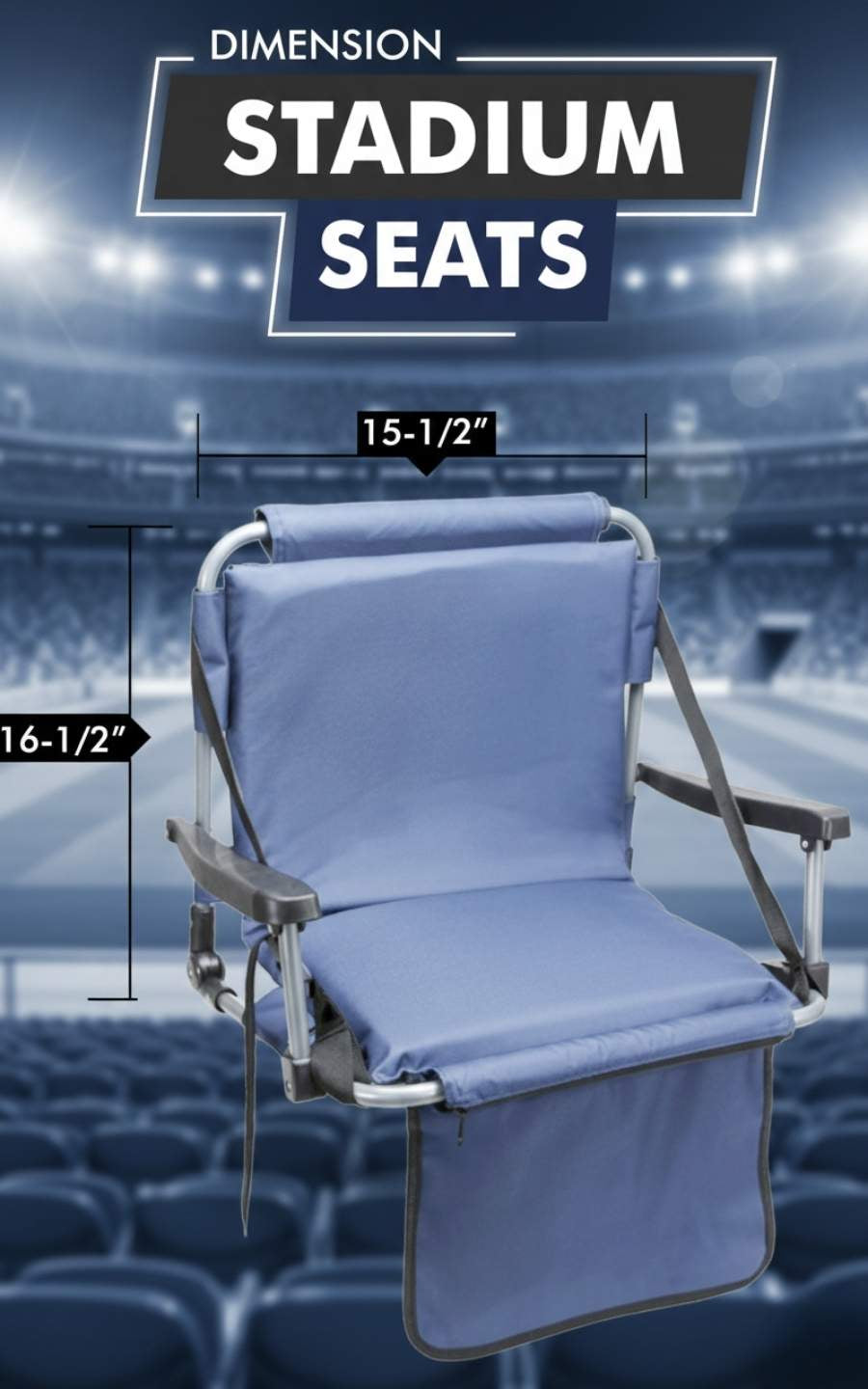 Blue Barton Outdoors stadium chair with back, 600D polyester, padded seat, armrests, and carry strap.