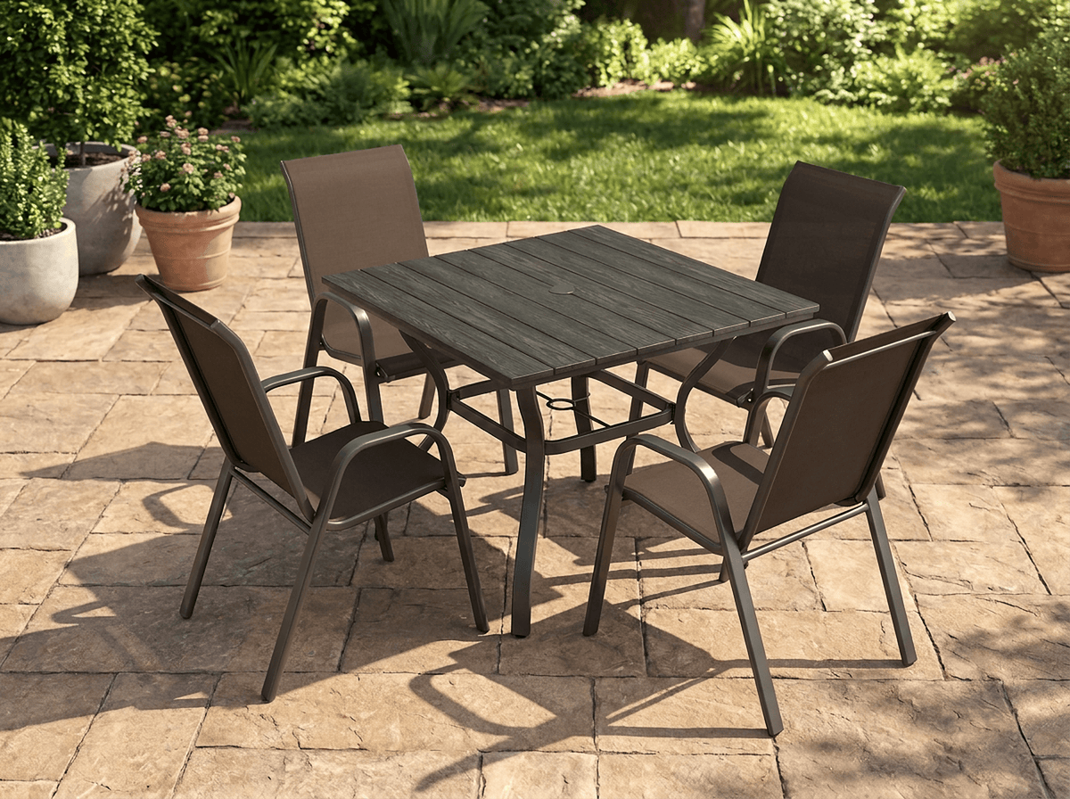 5-piece patio dining set, brown, environmental